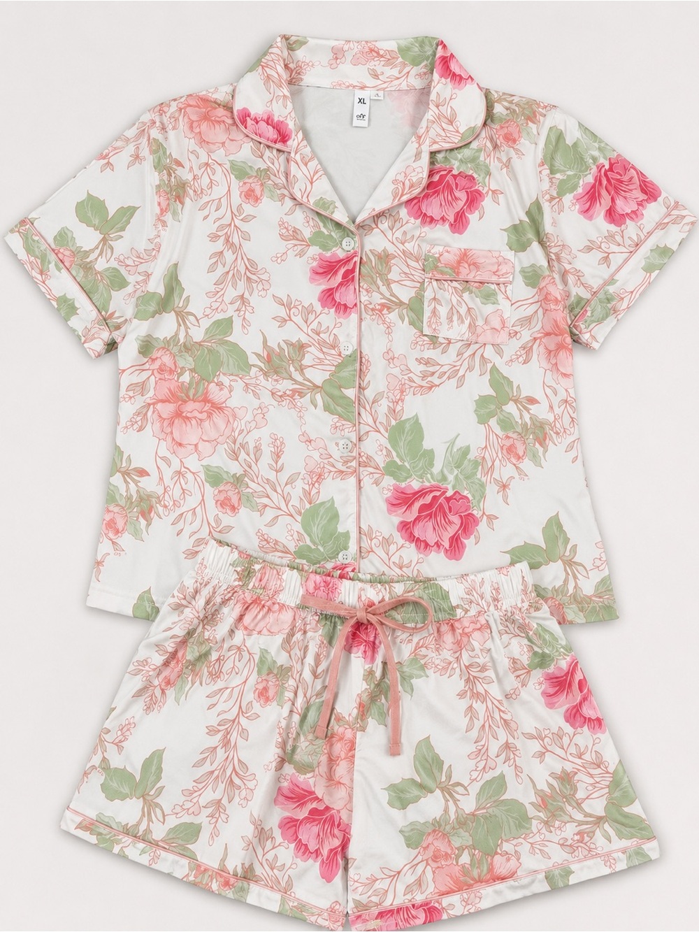 Floral Short-Sleeve Pajama Top - Pink & Green